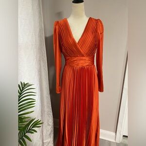 Mac Duggal Orange Long Sleeve V-Neck Cocktail Dress